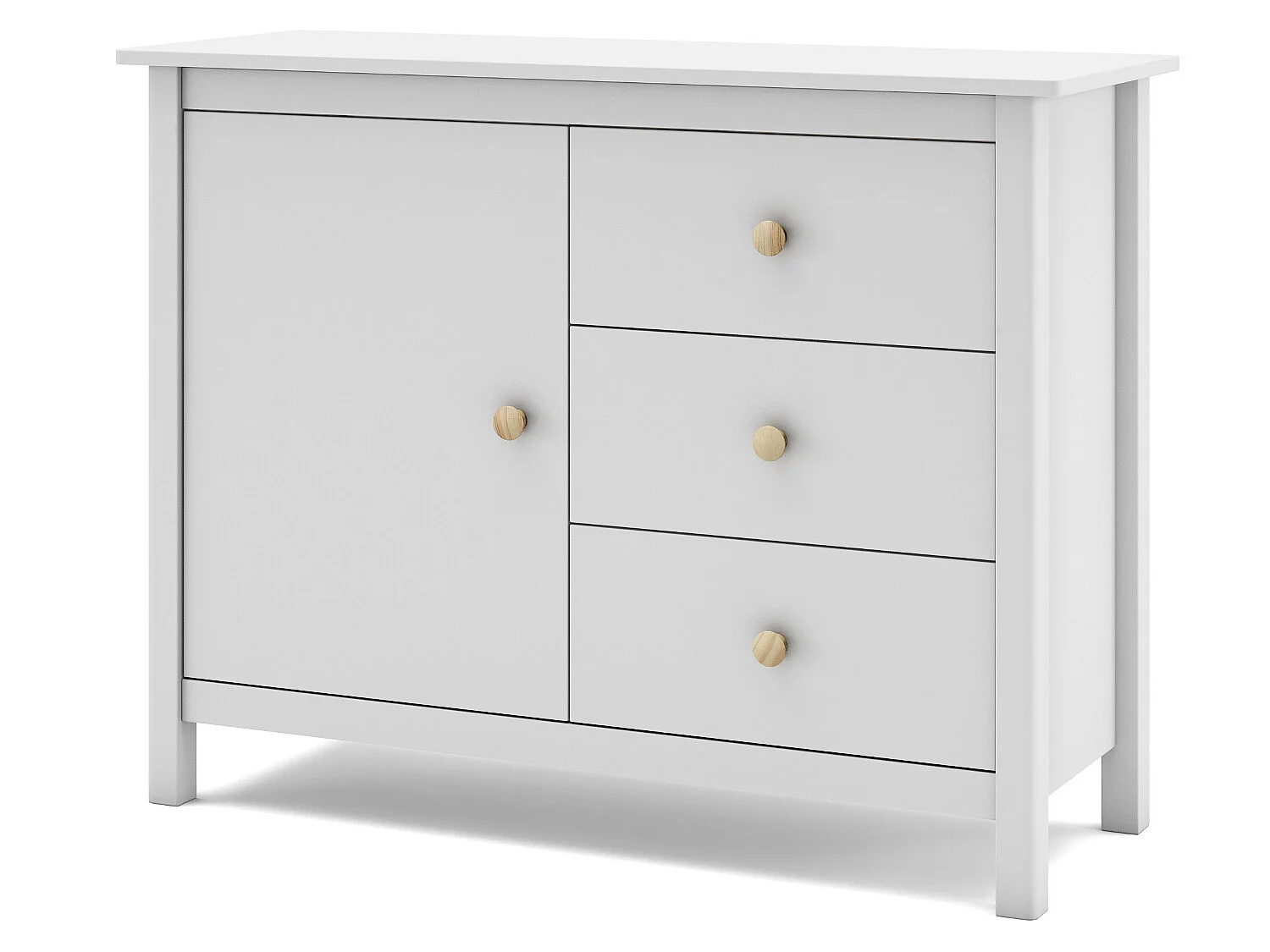 Commode, meuble de rangement avec 3 tiroirs en pin coloris blanc - Longueur  90 x Profondeur 40  x Hauteur 80 cm