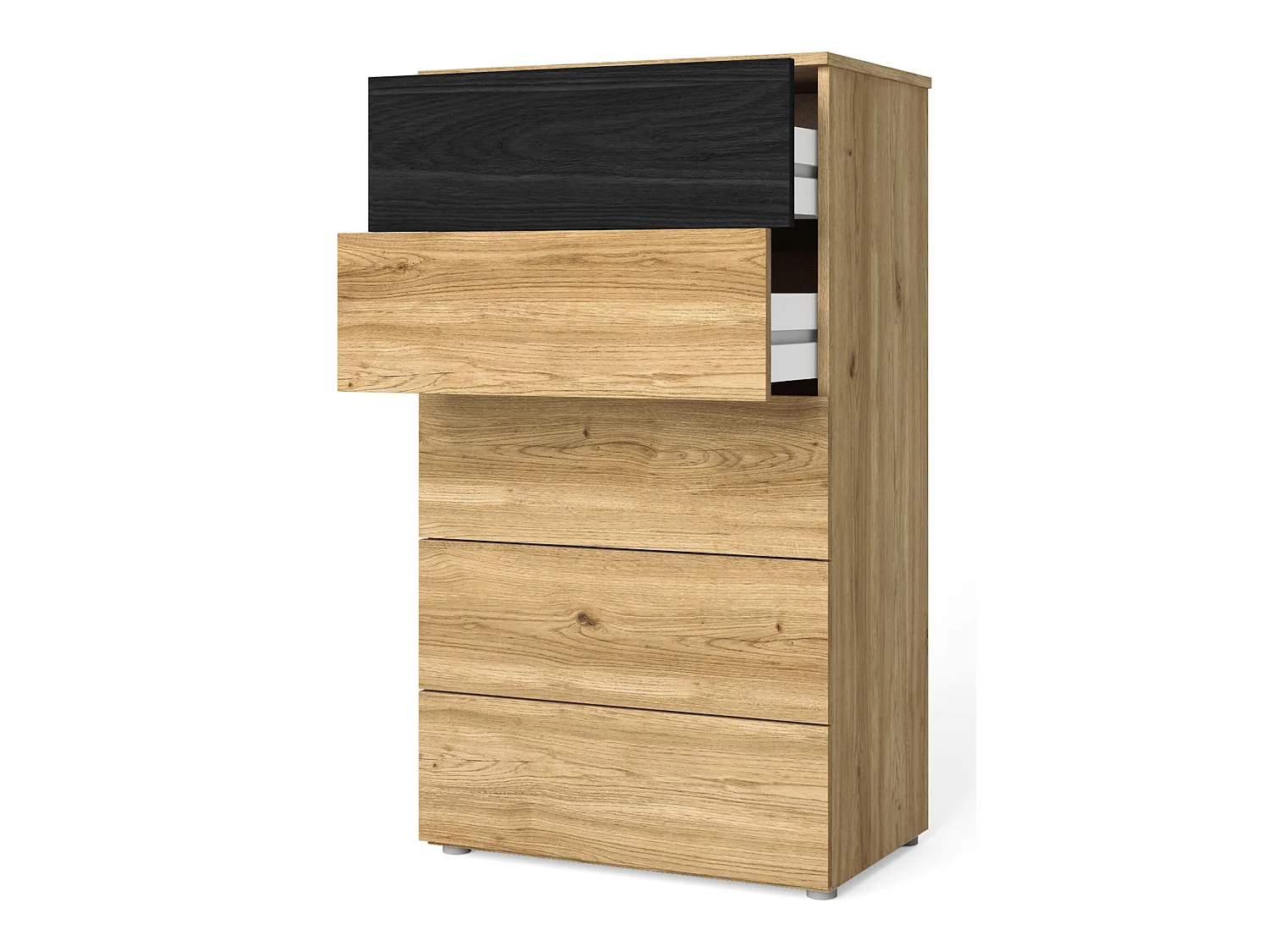 Chiffonnier, meuble de rangement coloris naturel, noir - Longueur 62 x Profondeur 40 x Hauteur 111 cm