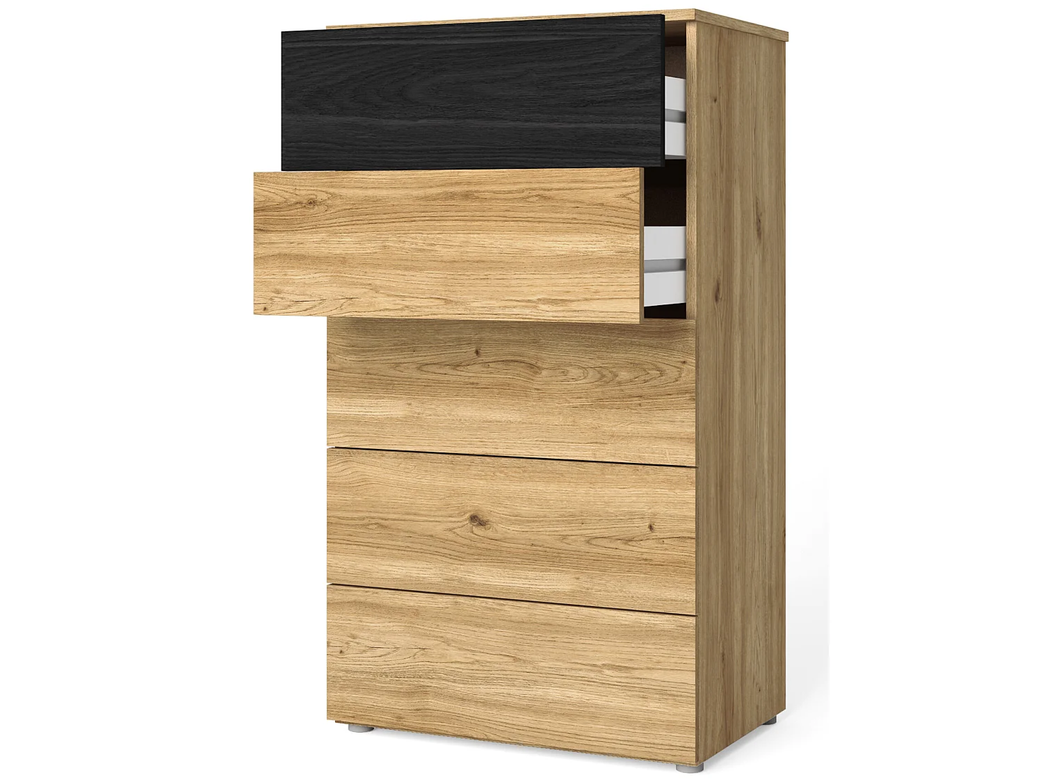 Chiffonnier, meuble de rangement coloris naturel, noir - Longueur 62 x Profondeur 40 x Hauteur 111 cm