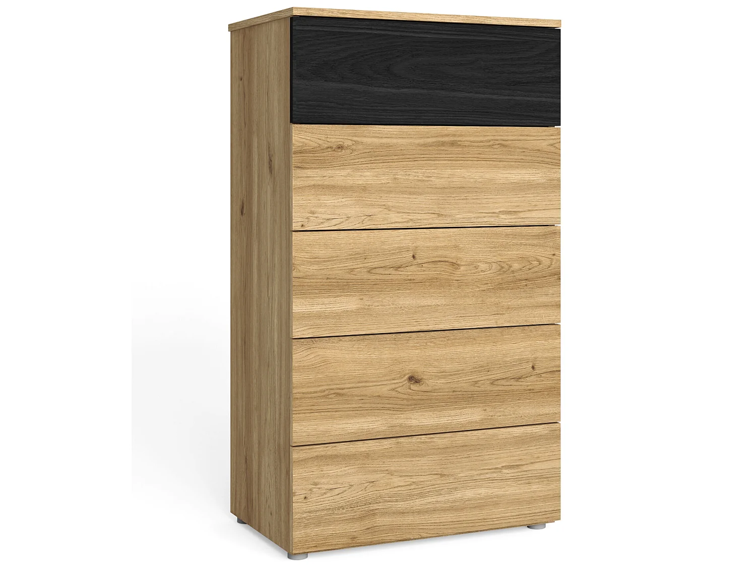 Chiffonnier, meuble de rangement coloris naturel, noir - Longueur 62 x Profondeur 40 x Hauteur 111 cm