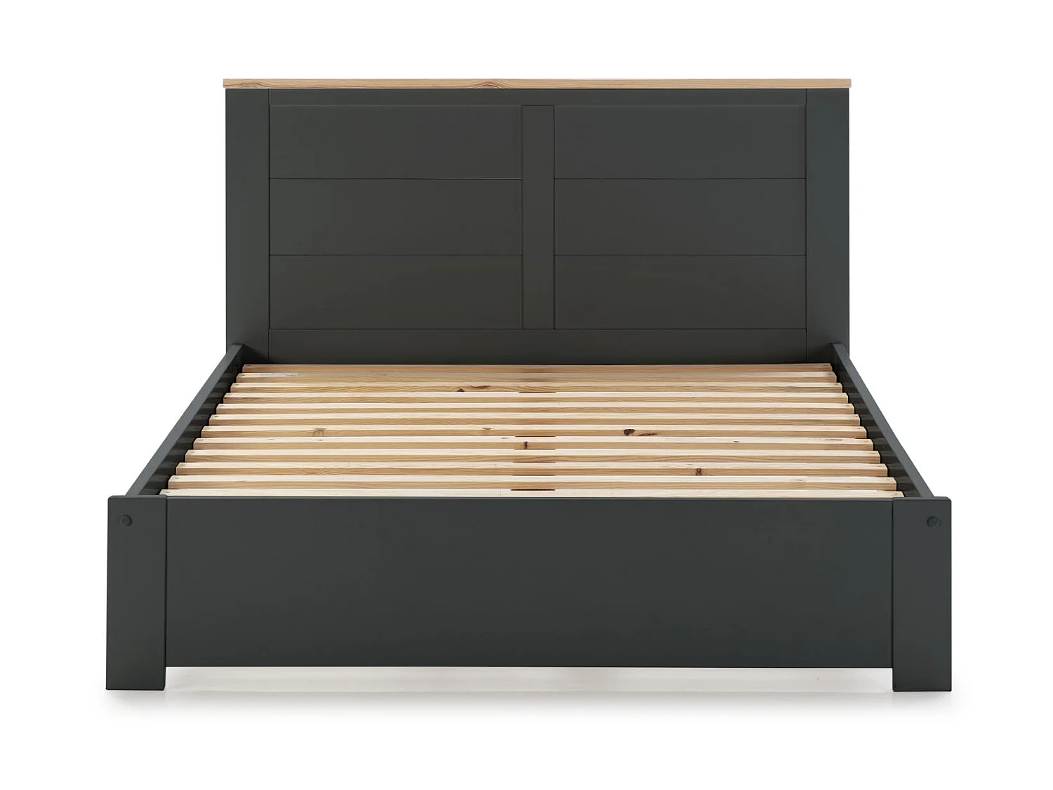 Lit adulte en pin et MDF coloris blanc, gris anthracite -Longueur 197,7 x Profondeur 152,2 x Hauteur 100 cm