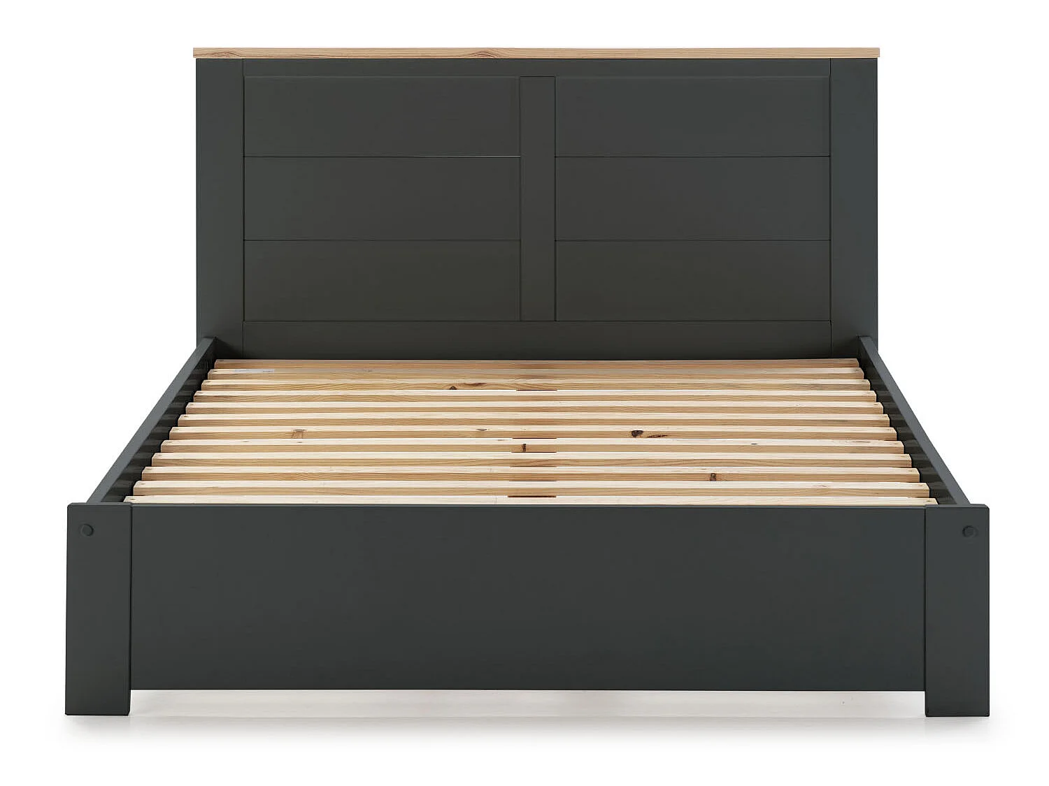 Lit adulte en pin et MDF coloris blanc, gris anthracite -Longueur 197,7 x Profondeur 152,2 x Hauteur 100 cm