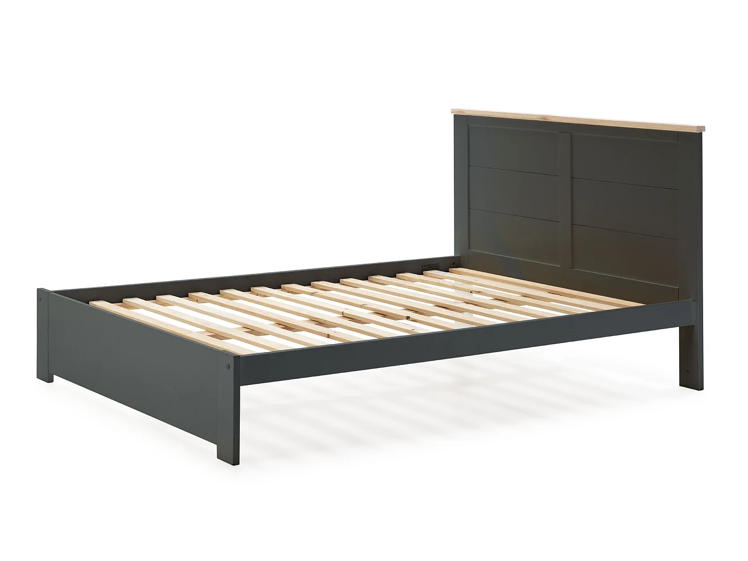 Lit adulte en pin et MDF coloris blanc, gris anthracite -Longueur 197,7 x Profondeur 152,2 x Hauteur 100 cm