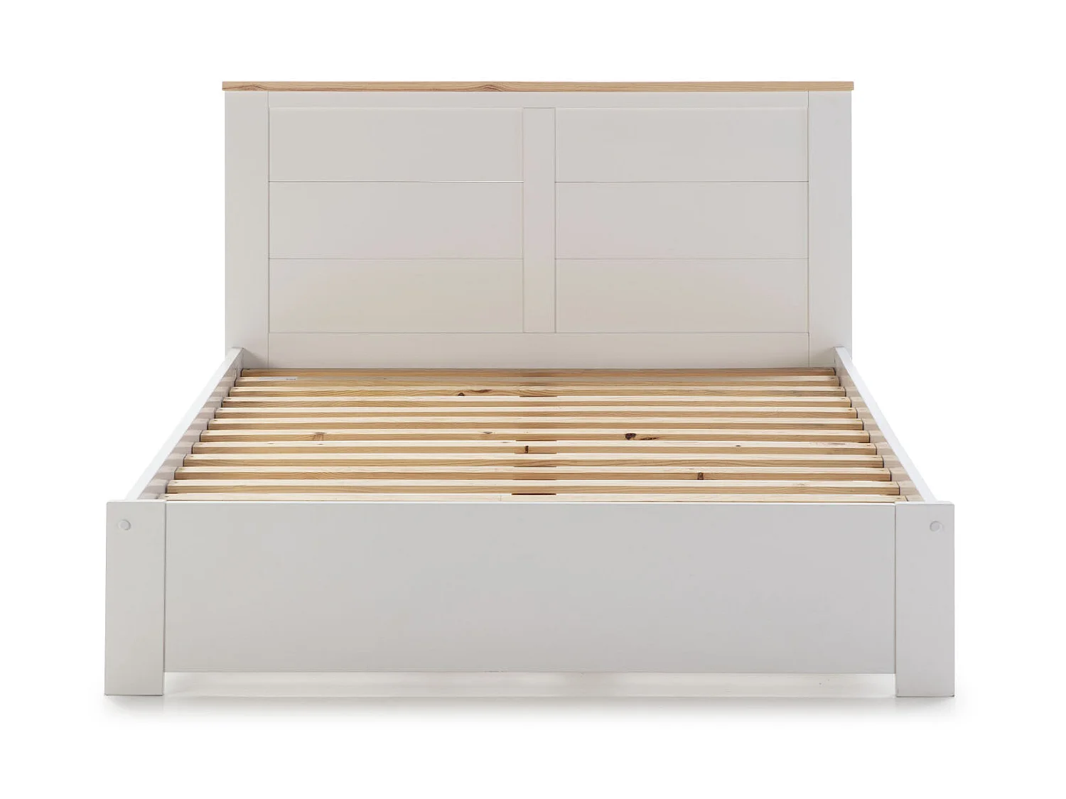 Lit adulte en pin ciré et MDF coloris blanc, naturel - Longueur 197,7 x Profondeur 152,2 x Hauteur 100 cm