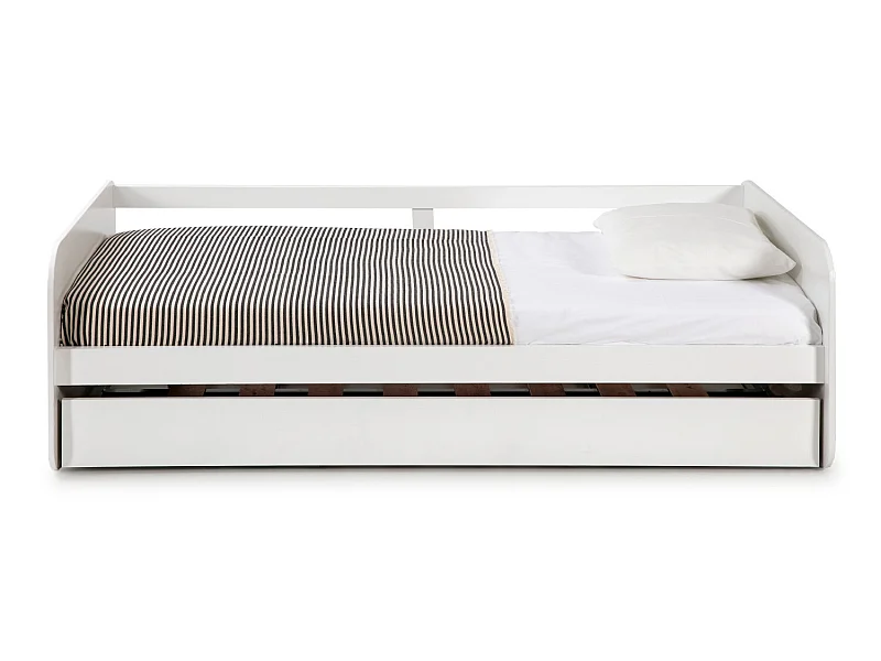 Lit enfant gigogne en MDF coloris blanc - Longueur 195,2  x Profondeur 105  x Hauteur 62 cm