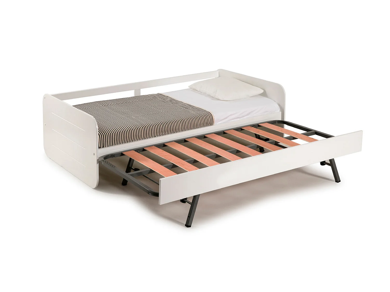 Lit enfant gigogne en MDF coloris blanc - Longueur 195,2  x Profondeur 105  x Hauteur 62 cm