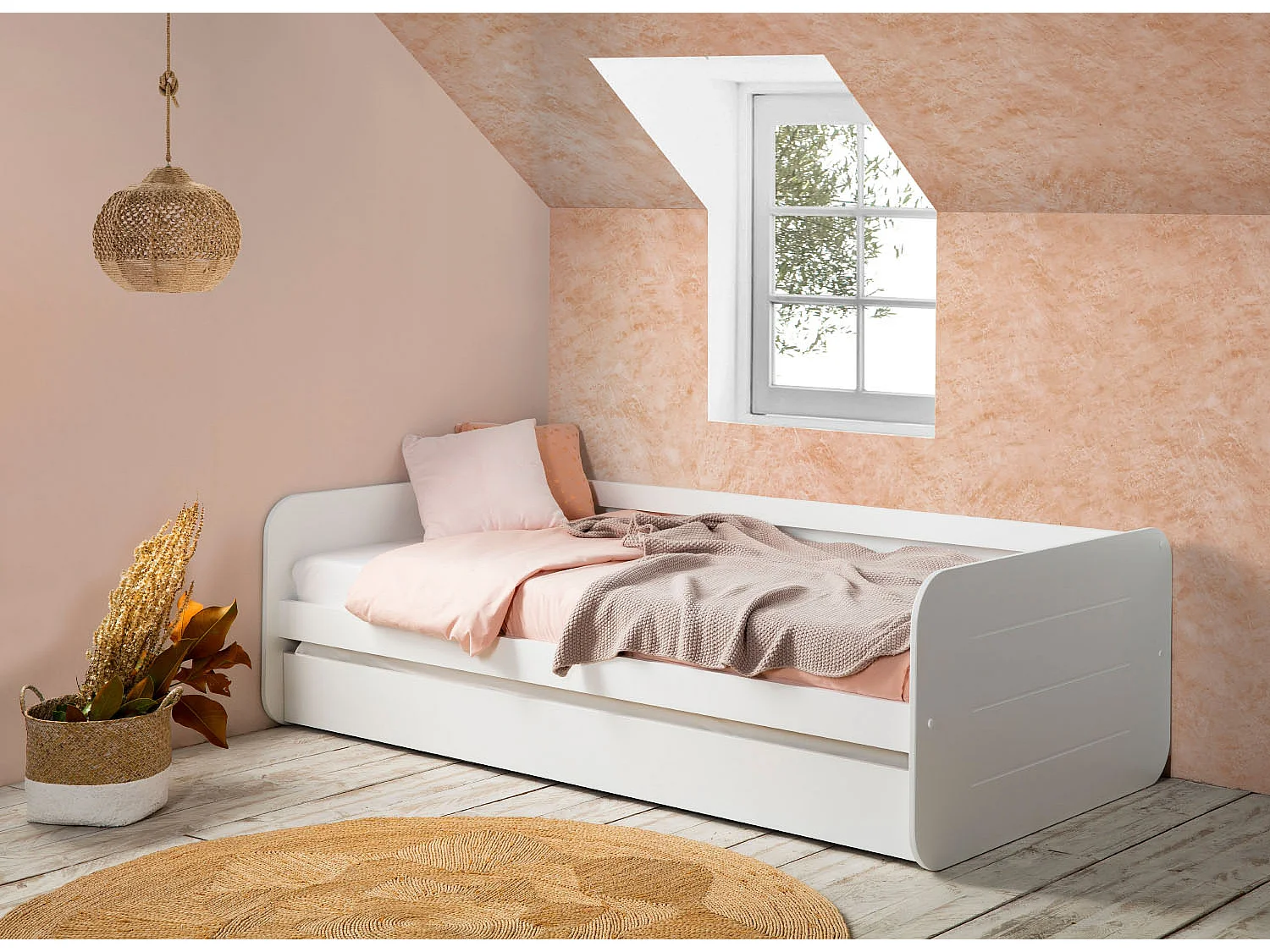 Lit enfant gigogne en MDF coloris blanc - Longueur 195,2  x Profondeur 105  x Hauteur 62 cm