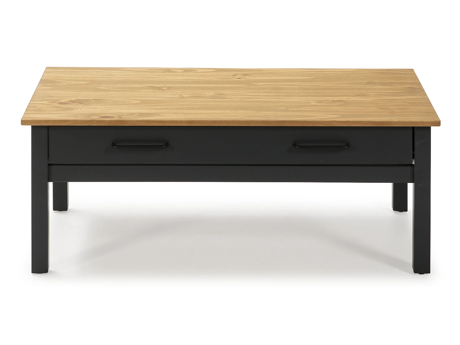 Table basse en pin massif ciré avec rangements coloris naturel/bleu foncé - Longueur 100 x Profondeur 55 x Hauteur 40 cm