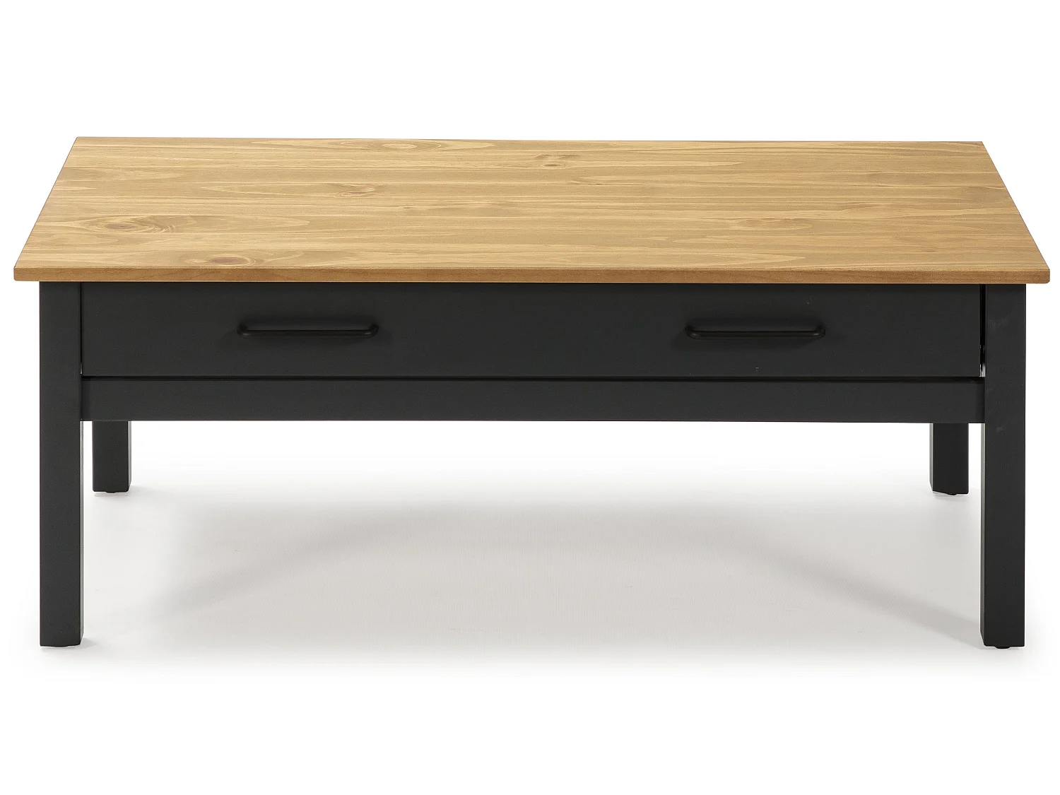 Table basse en pin massif ciré avec rangements coloris naturel/bleu foncé - Longueur 100 x Profondeur 55 x Hauteur 40 cm