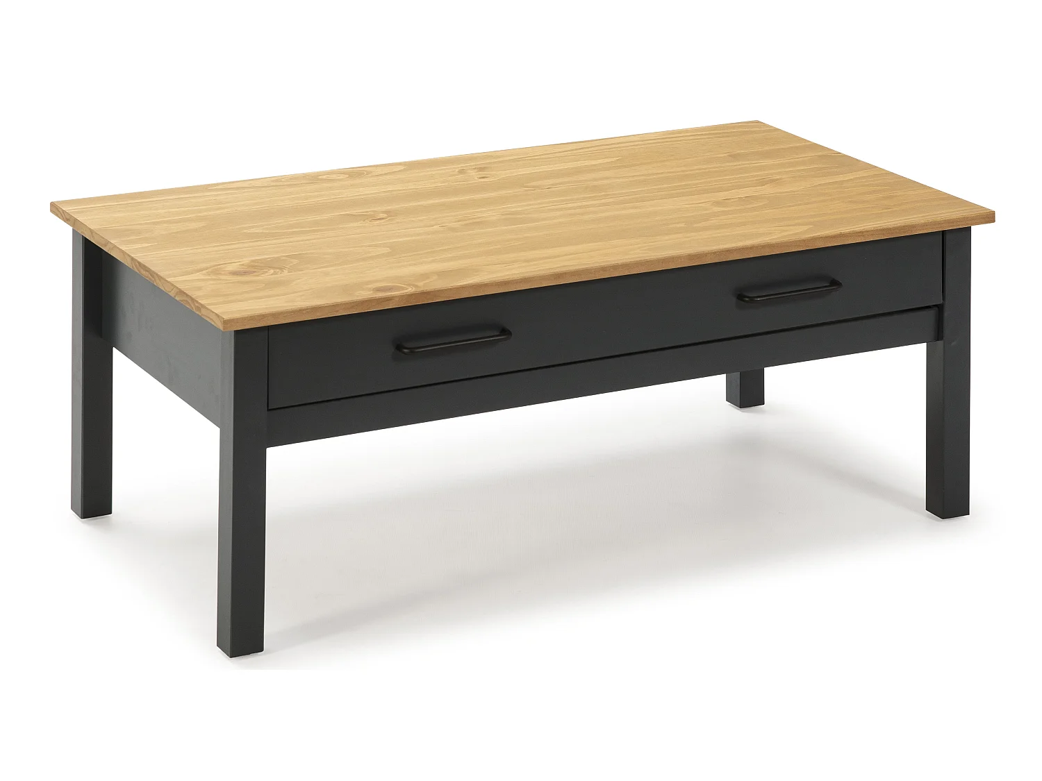 Table basse en pin massif ciré avec rangements coloris naturel/bleu foncé - Longueur 100 x Profondeur 55 x Hauteur 40 cm