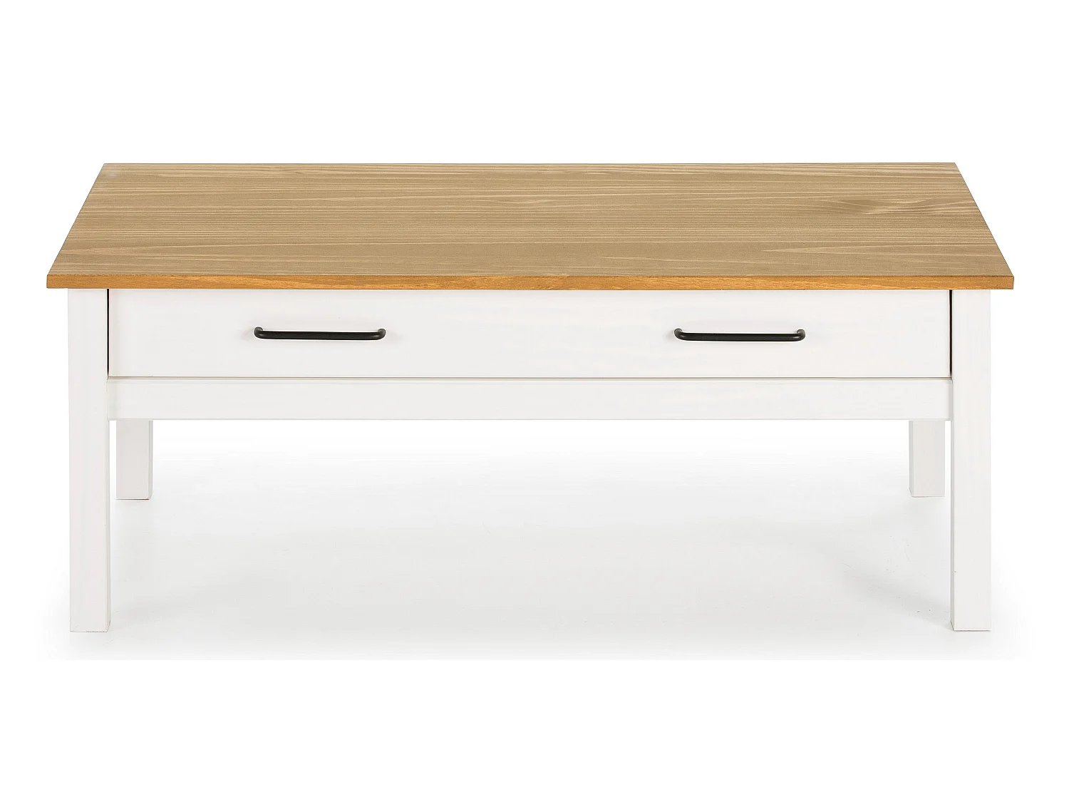 Table basse en pin massif ciré avec rangements coloris naturel/blanc - Longueur 100 x Profondeur 55 x Hauteur 40 cm