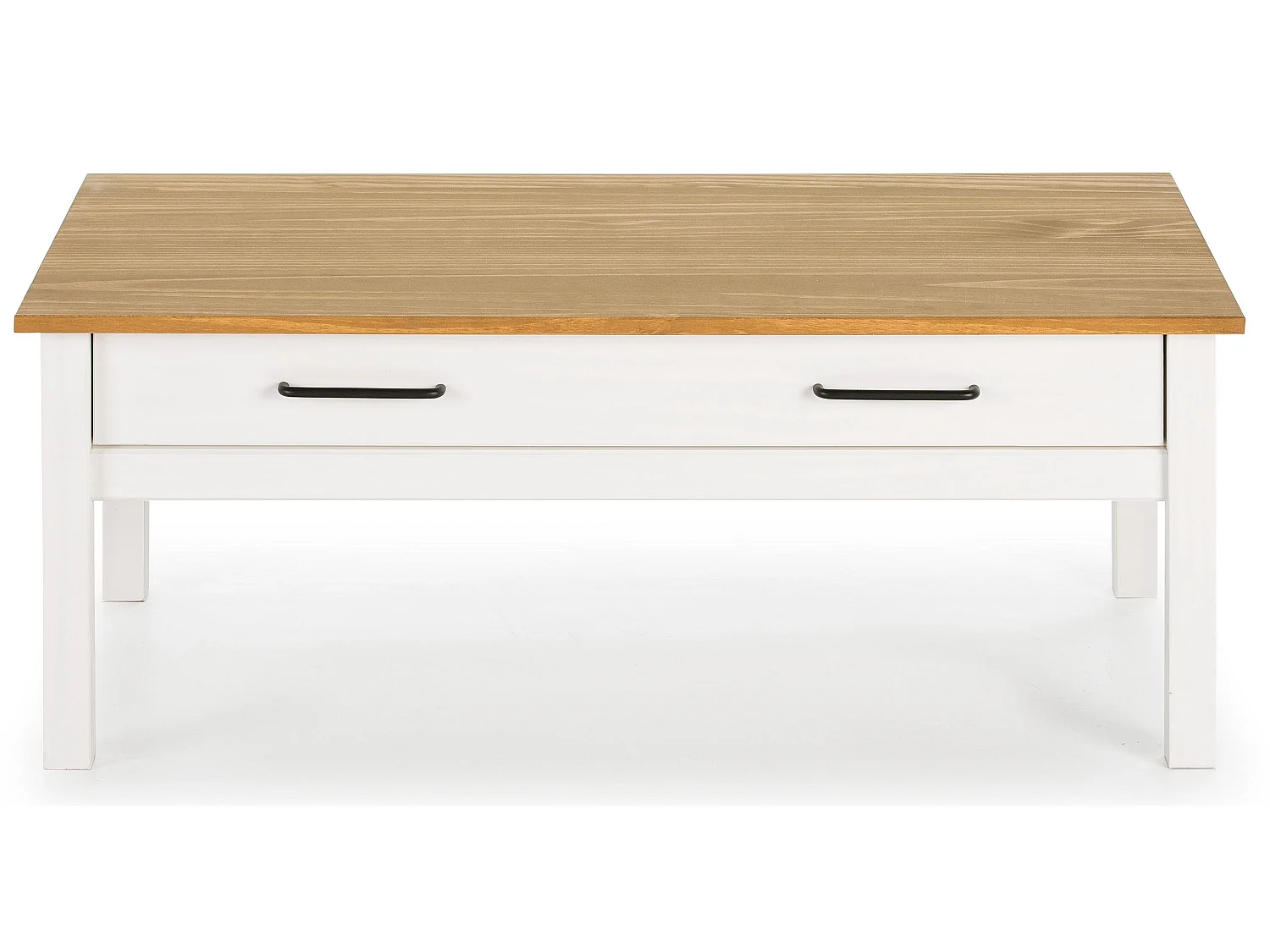 Table basse en pin massif ciré avec rangements coloris naturel/blanc - Longueur 100 x Profondeur 55 x Hauteur 40 cm