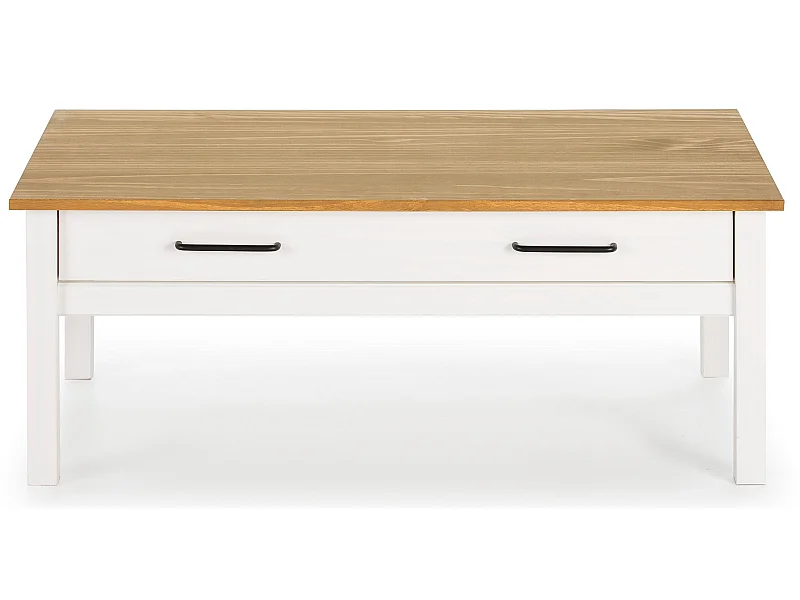 Table basse en pin massif ciré avec rangements coloris naturel/blanc - Longueur 100 x Profondeur 55 x Hauteur 40 cm