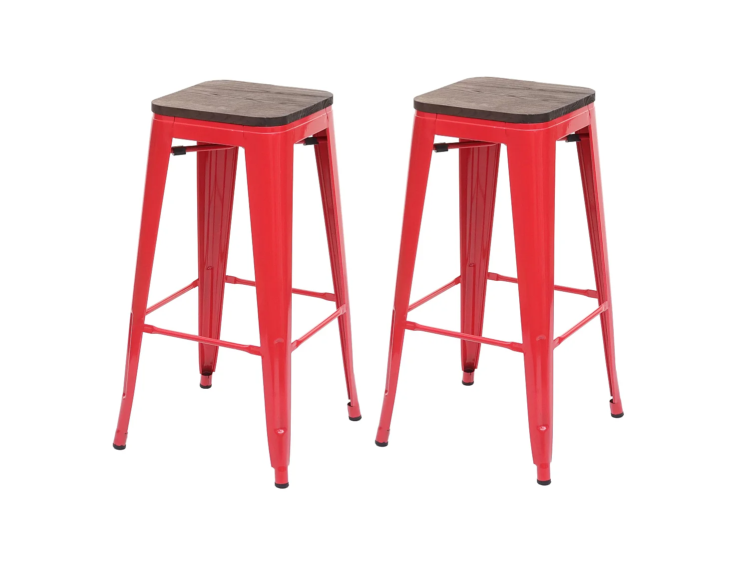 Lot de 2 tabourets de bar style industriel factory en métal rouge assise en bois 04_0000486