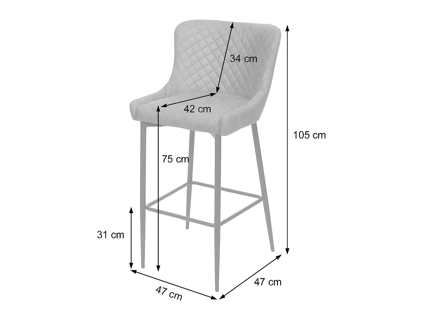 Lot de 2 tabourets tissu grise 47 x 47 x 105 cm 04_0000158