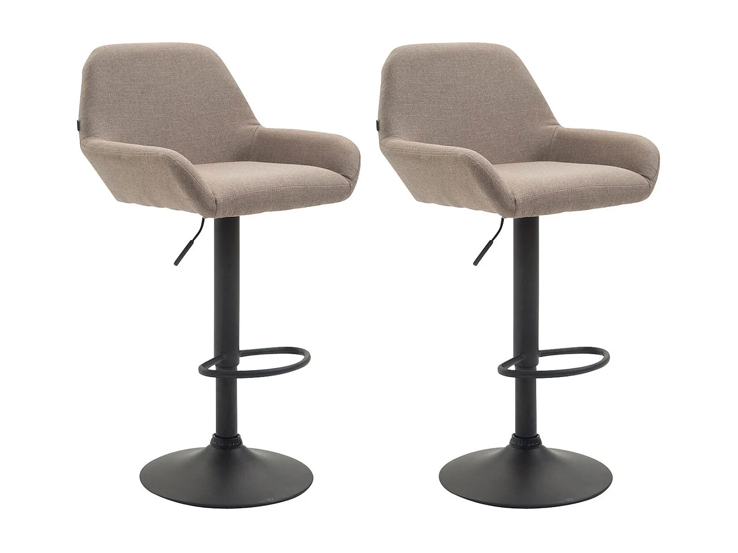 Juego de 2 taburetes de bar modernos y cómodos en tela topo con patas trompeta de metal negro TDB10230