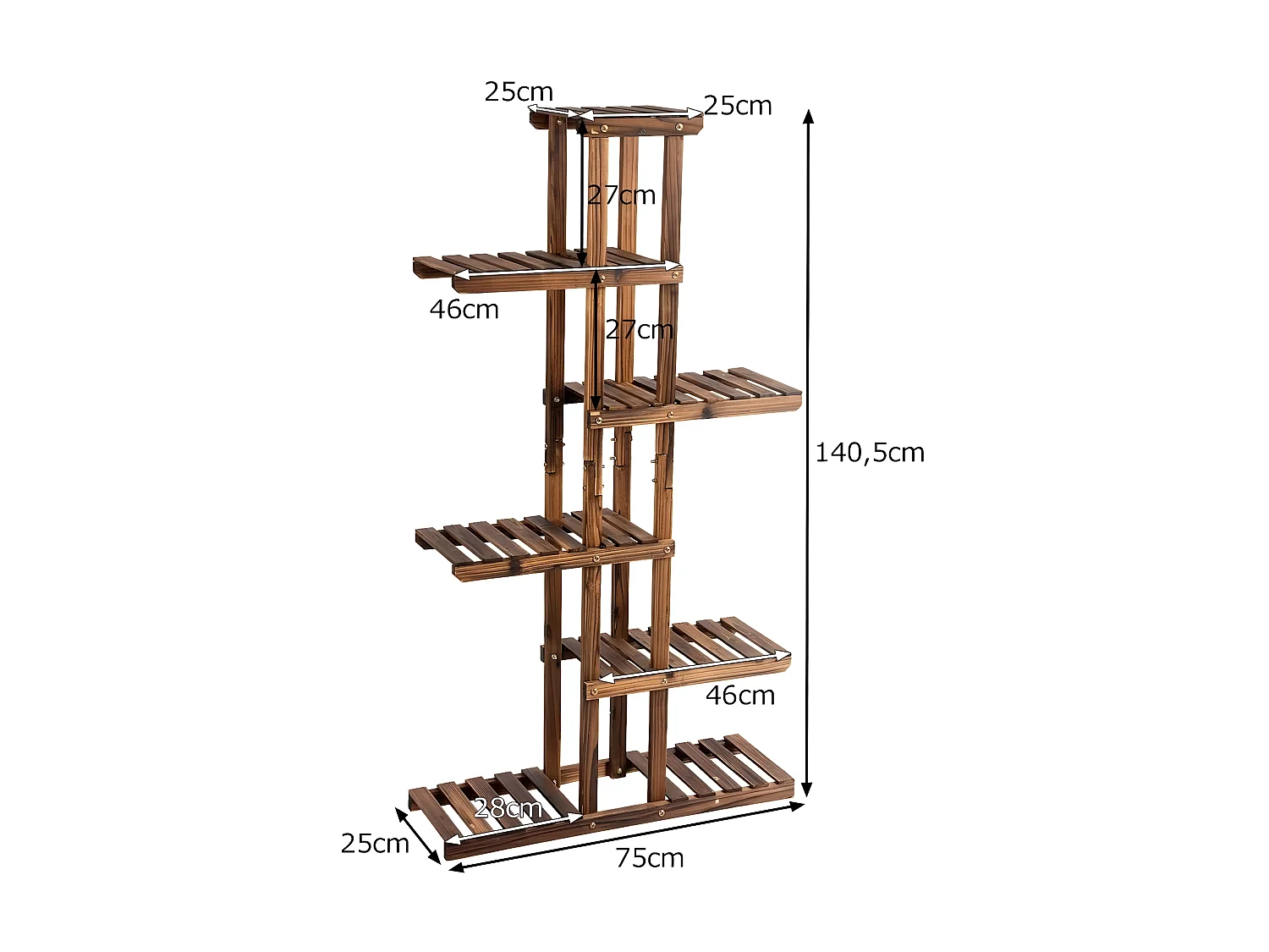 Etagère à fleurs en bois marron 75 x 25 x 140 cm 20_0000611