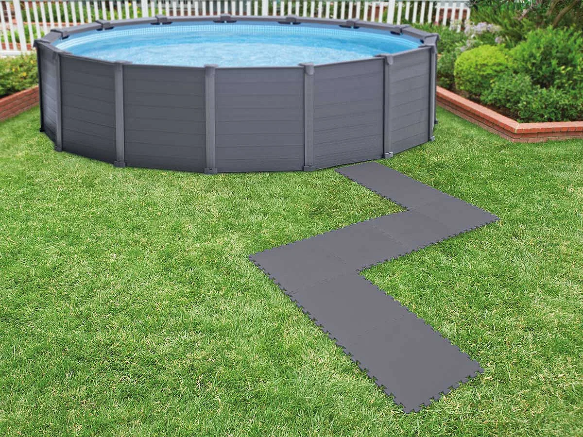 Lot de 8 dalles de protection de sol en mousse 50 x 50 cm grises épaisseur 5 mm pour piscine et spa - Intex