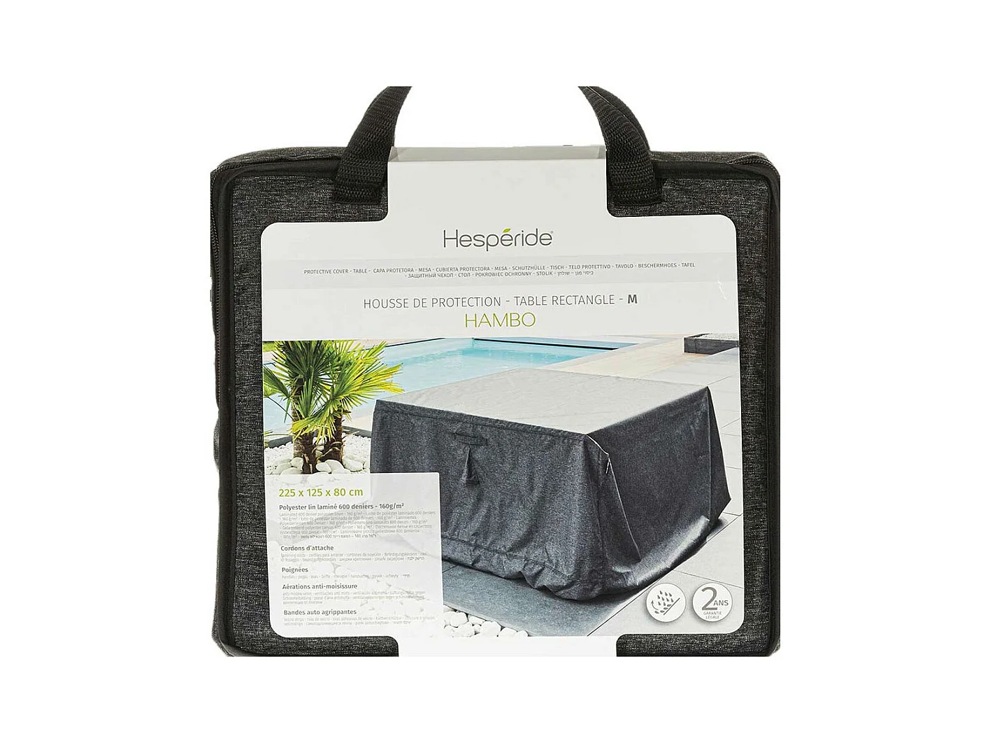 Housse pour table rectangulaire extérieure Hambo M gris - 225 x 125 x 80 cm - Hespéride