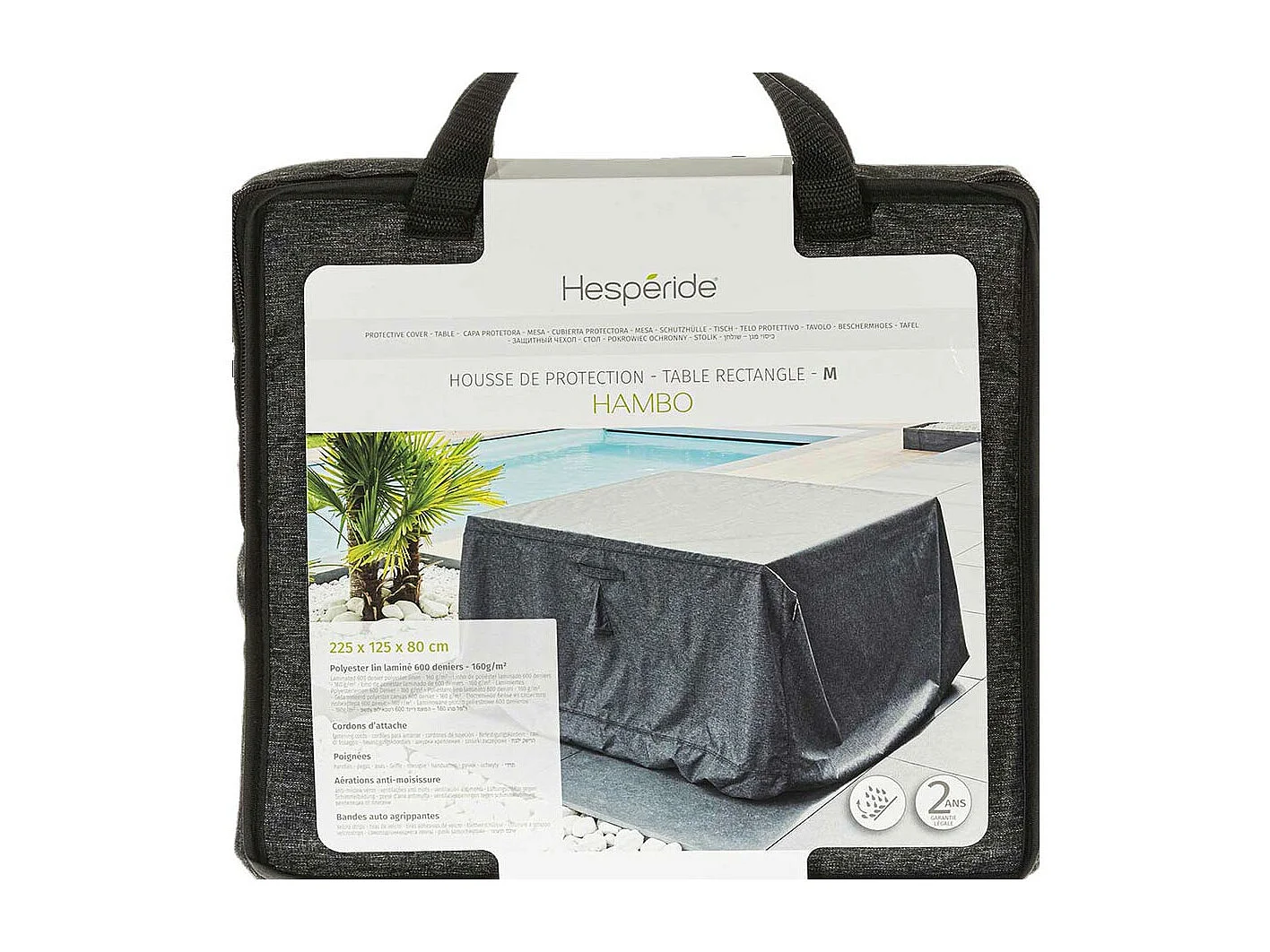 Housse pour table rectangulaire extérieure Hambo M gris - 225 x 125 x 80 cm - Hespéride