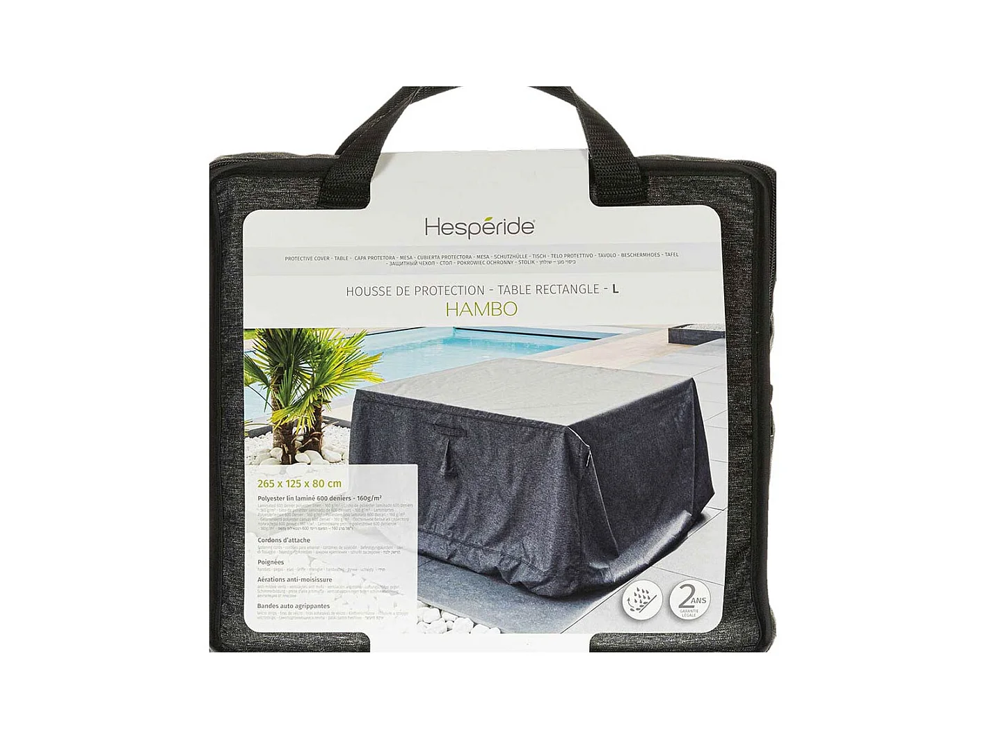 Housse pour table rectangulaire extérieure Hambo L gris - 265 x 125 x 80 cm - Hespéride