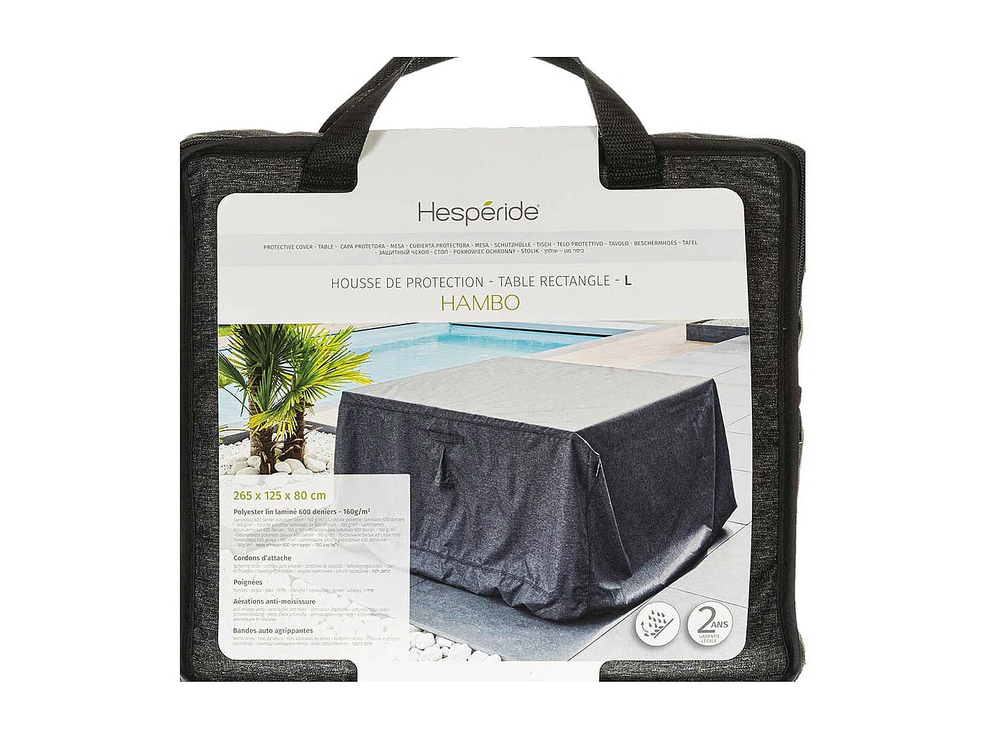 Housse pour table rectangulaire extérieure Hambo L gris - 265 x 125 x 80 cm - Hespéride