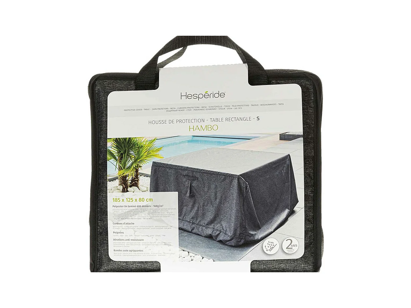 Housse pour table rectangulaire extérieure Hambo S gris - 185 x 125 x 80 cm - Hespéride