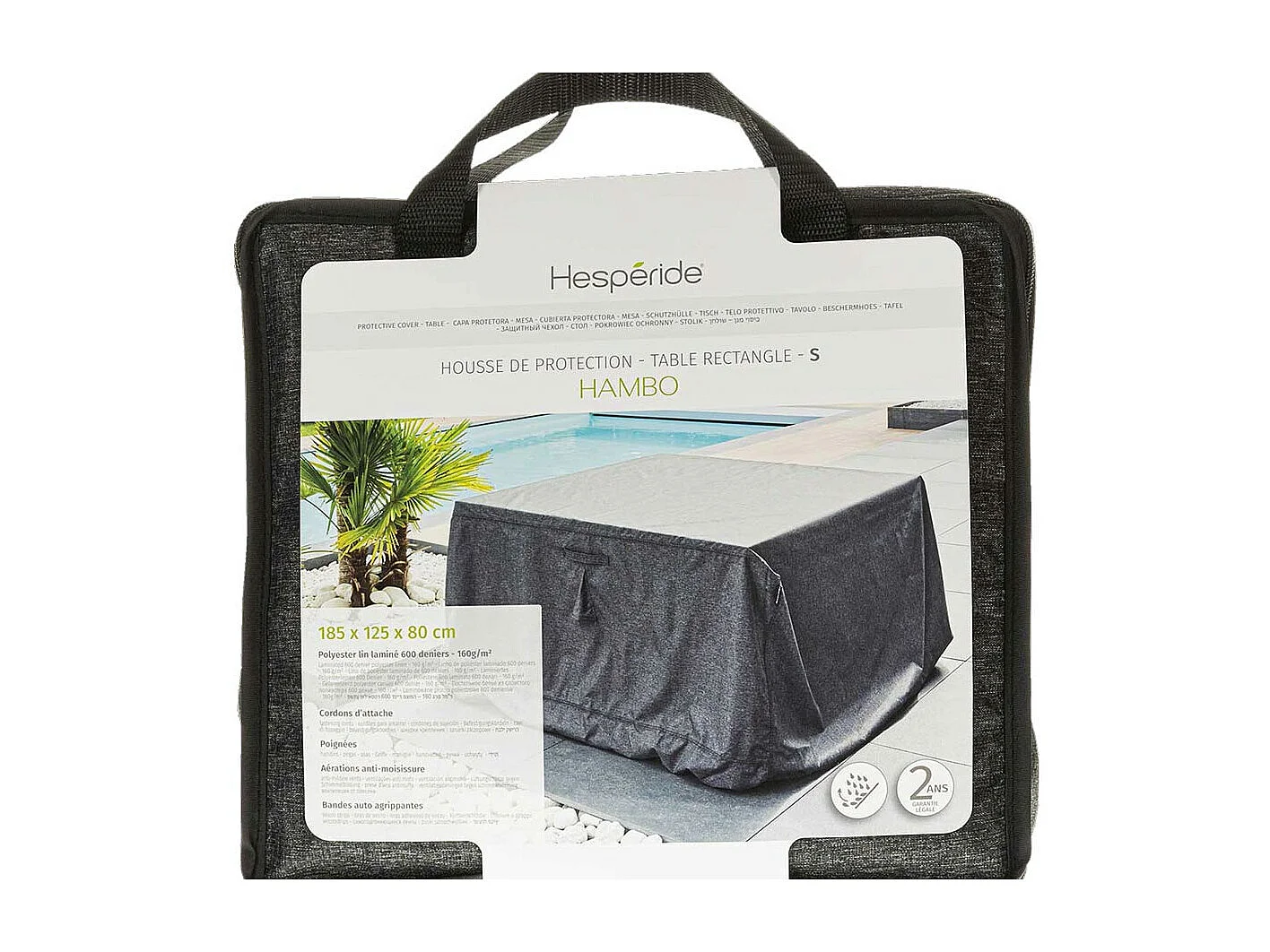 Housse pour table rectangulaire extérieure Hambo S gris - 185 x 125 x 80 cm - Hespéride