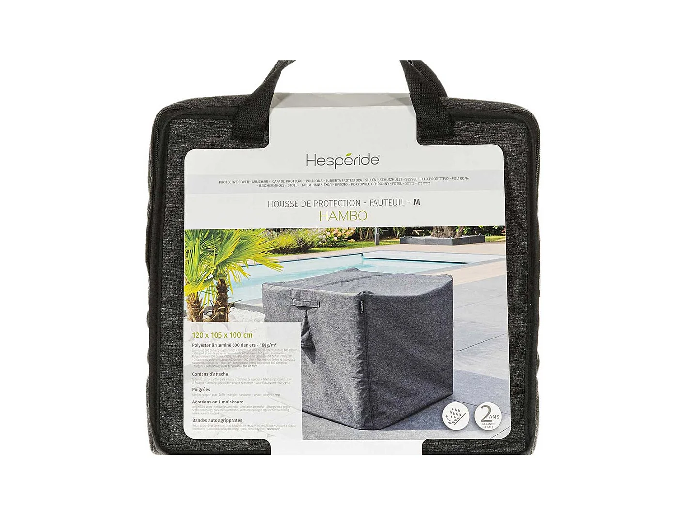 Housse pour fauteuil de jardin Hambo M gris - 120 x 105 x 100 cm - Hespéride