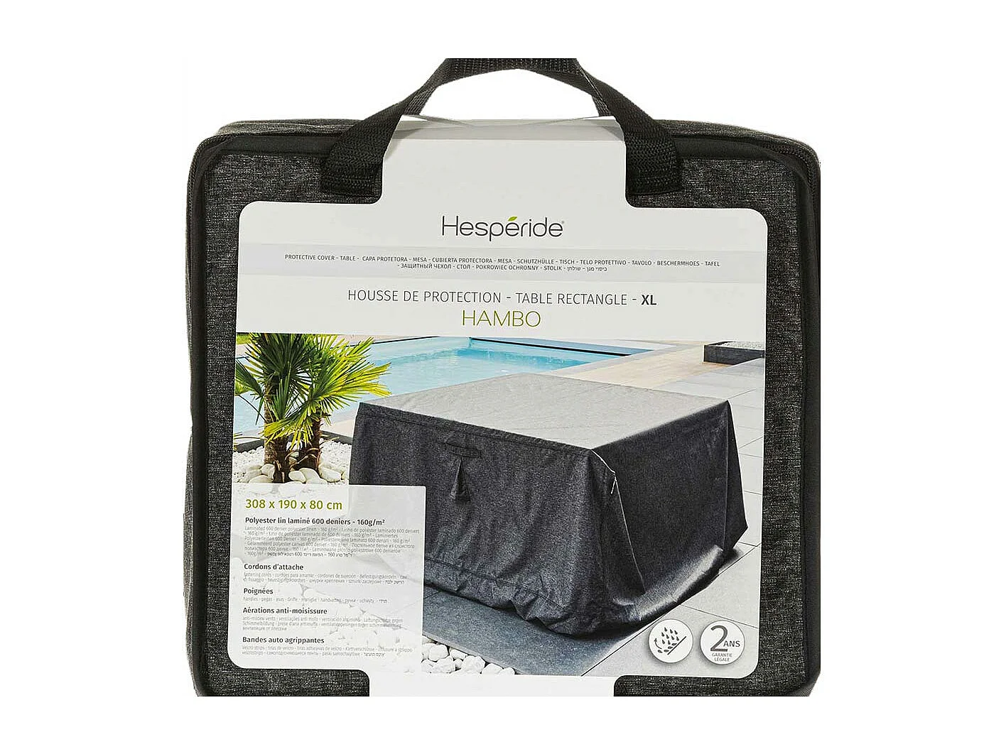 Housse pour table rectangulaire extérieure Hambo XL gris - 308 x 190 x 80 cm - Hespéride