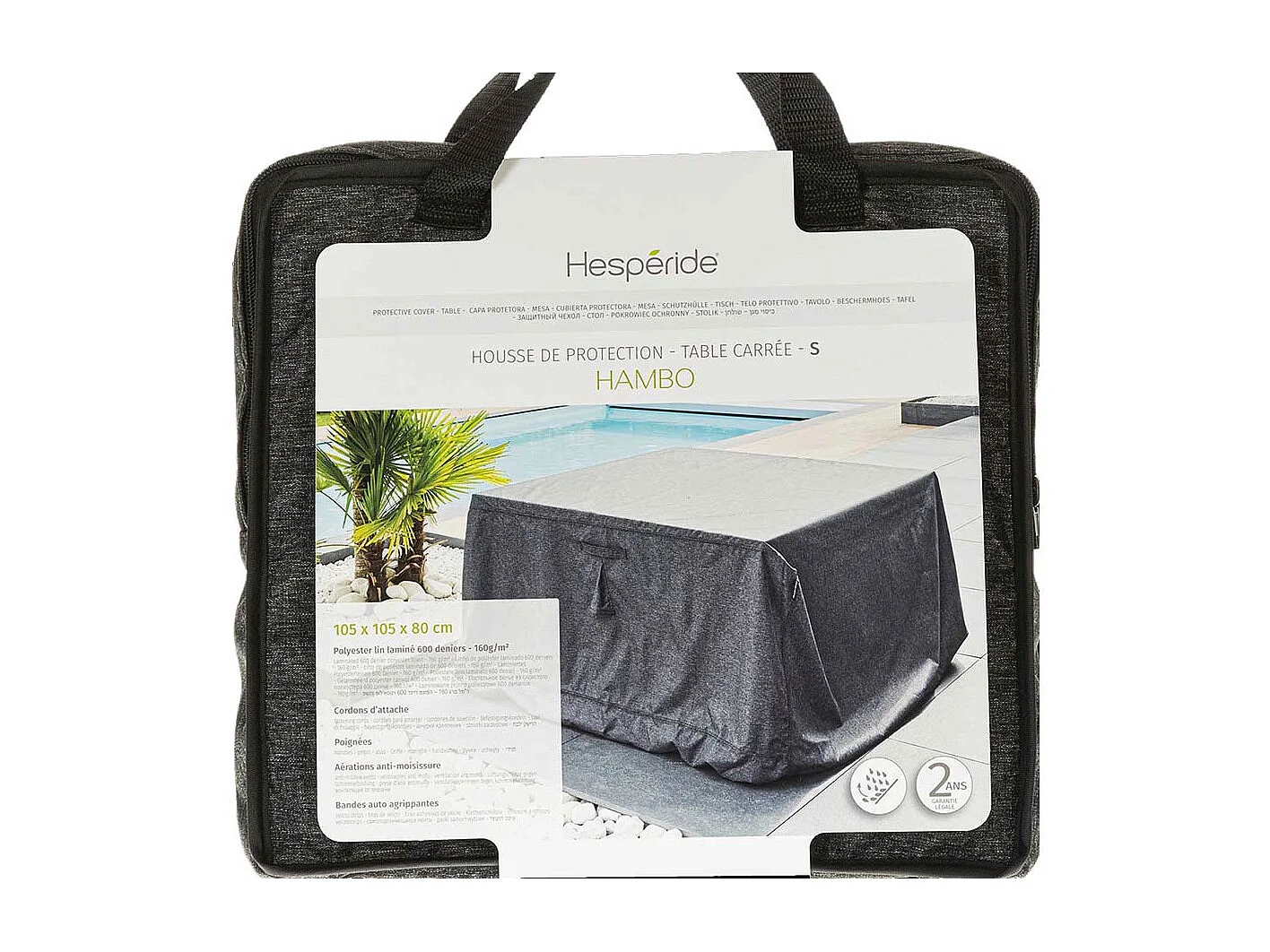 Housse pour table extérieure carré Hambo S gris - 105 x 105 x 80 cm - Hespéride