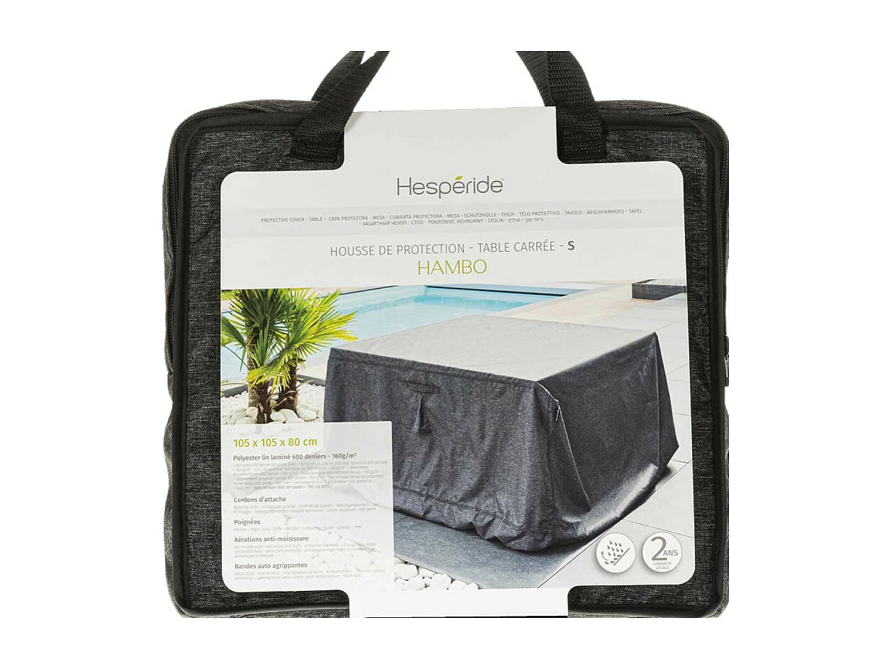 Housse pour table extérieure carré Hambo S gris - 105 x 105 x 80 cm - Hespéride