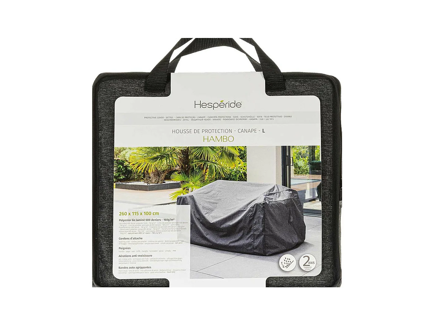 Housse pour canapé Hambo L gris - 260 x 115 x 100 cm - Hespéride