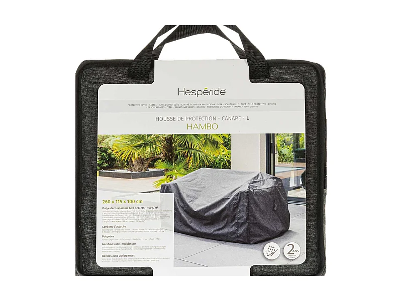 Housse pour canapé Hambo L gris - 260 x 115 x 100 cm - Hespéride