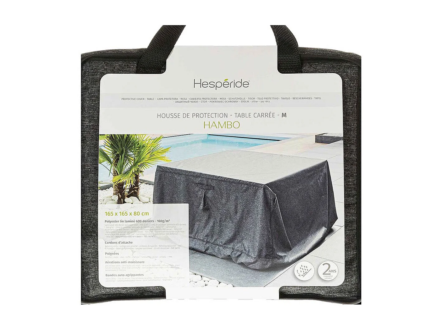 Housse pour table extérieure carré Hambo M gris - 165 x 165 x 80 cm - Hespéride