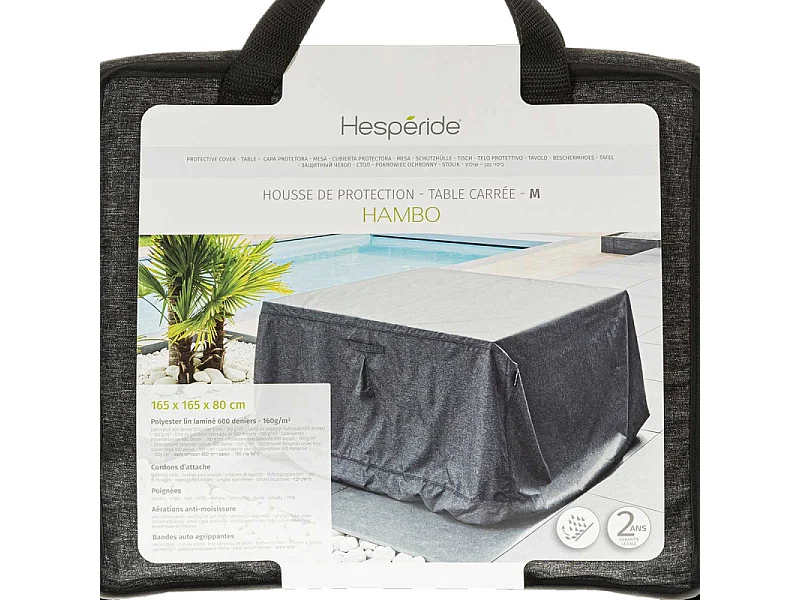Housse pour table extérieure carré Hambo M gris - 165 x 165 x 80 cm - Hespéride