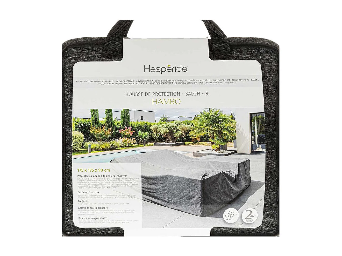 Housse pour salon de jardin Hambo S gris - 175 x 175 x 90 cm - Hespéride