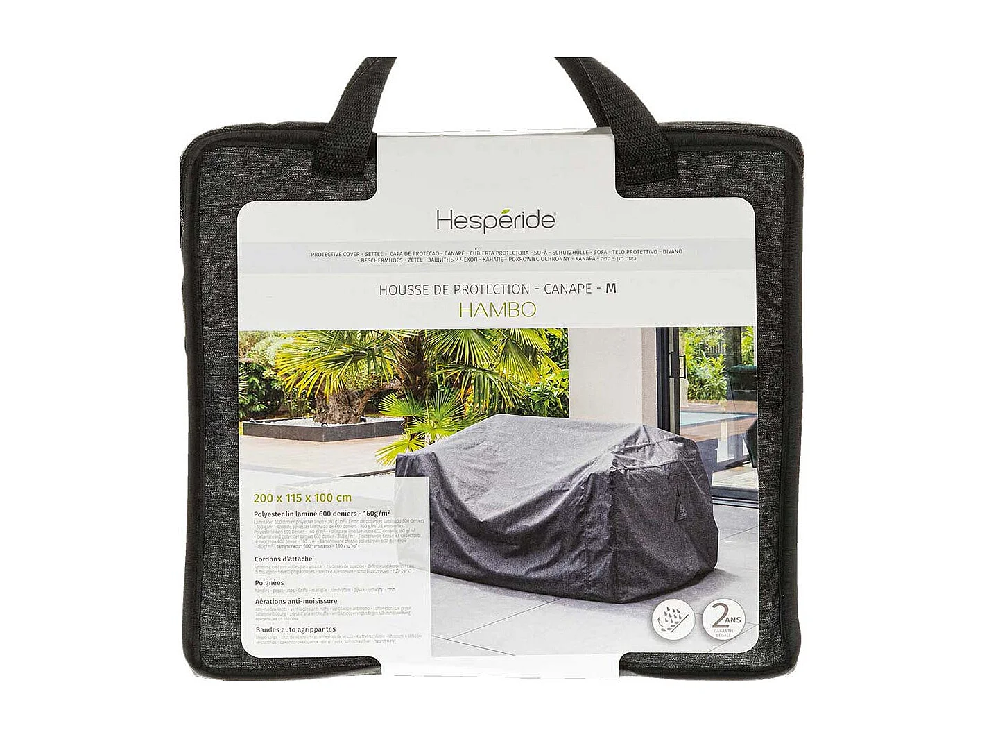 Housse pour canapé Hambo M gris - 200 x 115 x 100 cm - Hespéride