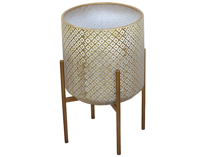 Jardinières porte-fleurs galbé en métal argentée 30 x 30 x 42 cm 05_0000403