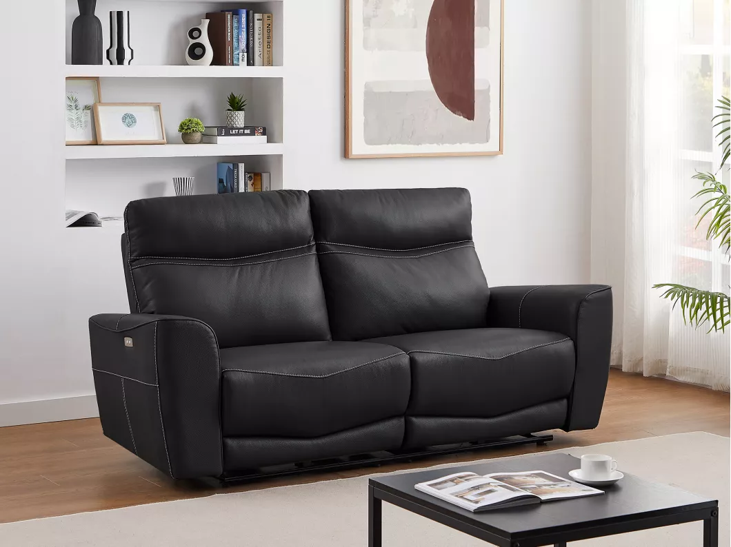 Kauf Unique Relaxsofa 3-Sitzer elektrisch - Rindsleder - Schwarz - DAMON