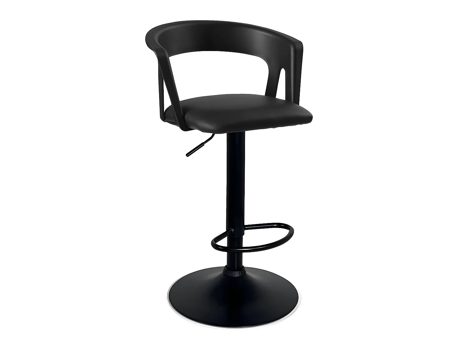 Lot 2 tabourets de bar dossier accoudoir coussin simili pivotant hauteur réglable AYO (noir intégral)