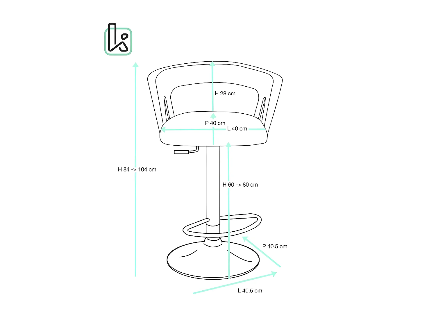 Lot 2 tabourets de bar dossier accoudoir coussin simili pivotant hauteur réglable AYO (noir intégral)