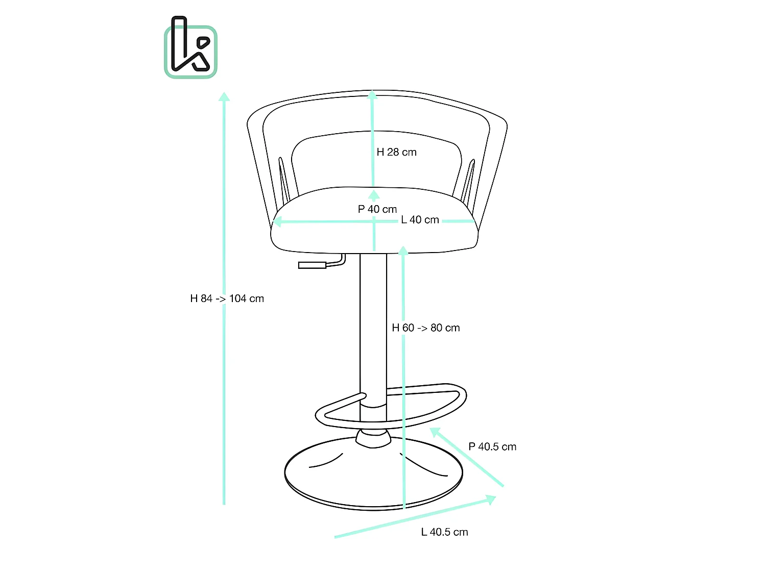 Lot 2 tabourets de bar dossier accoudoir coussin simili pivotant hauteur réglable AYO (noir intégral)