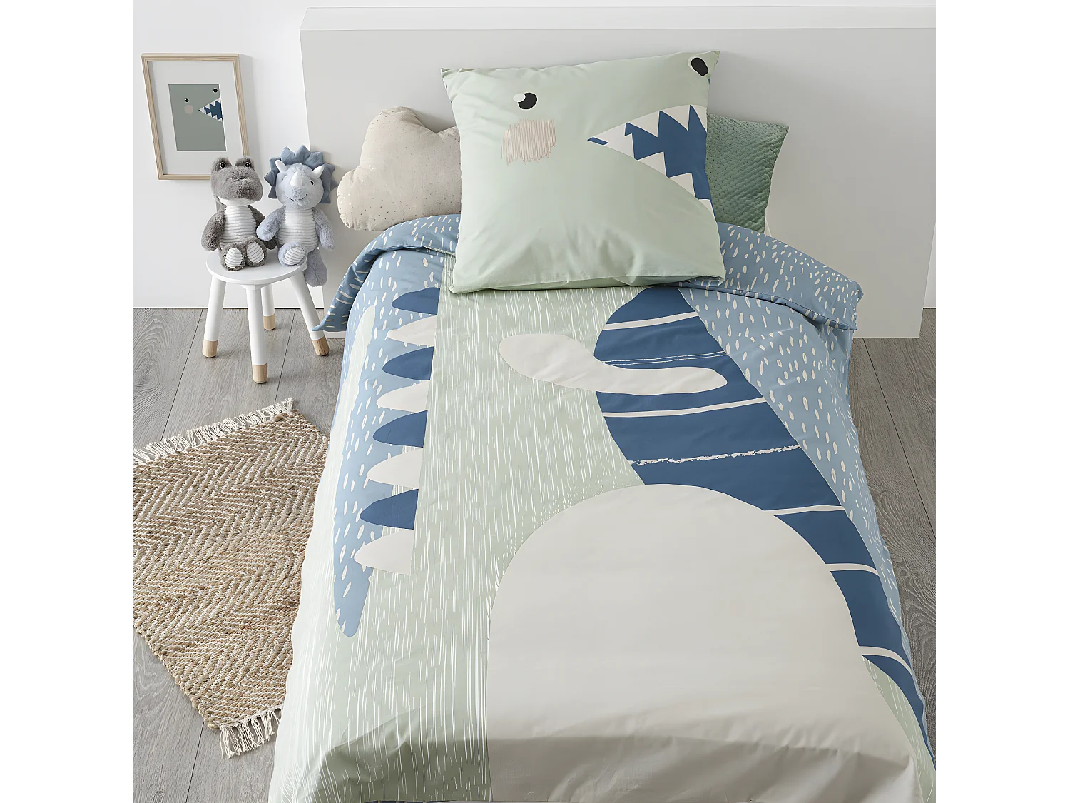Parure de lit Dinosaure 140 x 200 cm Housse de couette en Coton avec sa taie