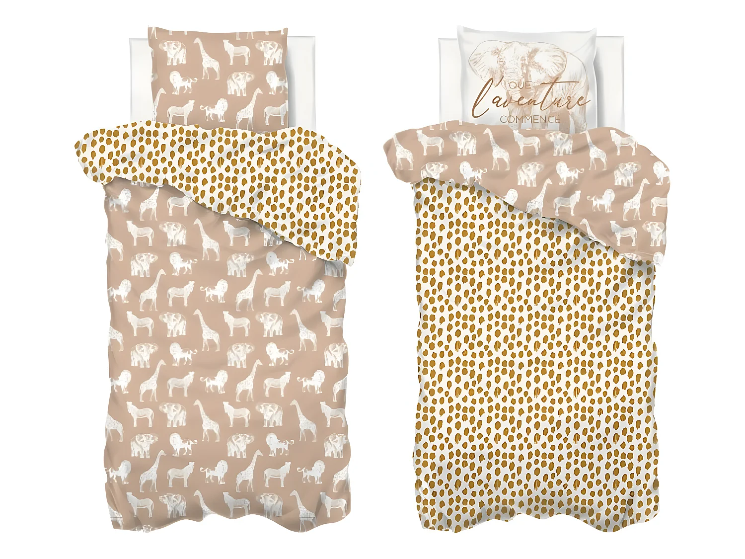 Juego de cama Savana 140x200 cm de Algodón para Niños - Reversible con Motivos de Animales - Marca Atmosphera