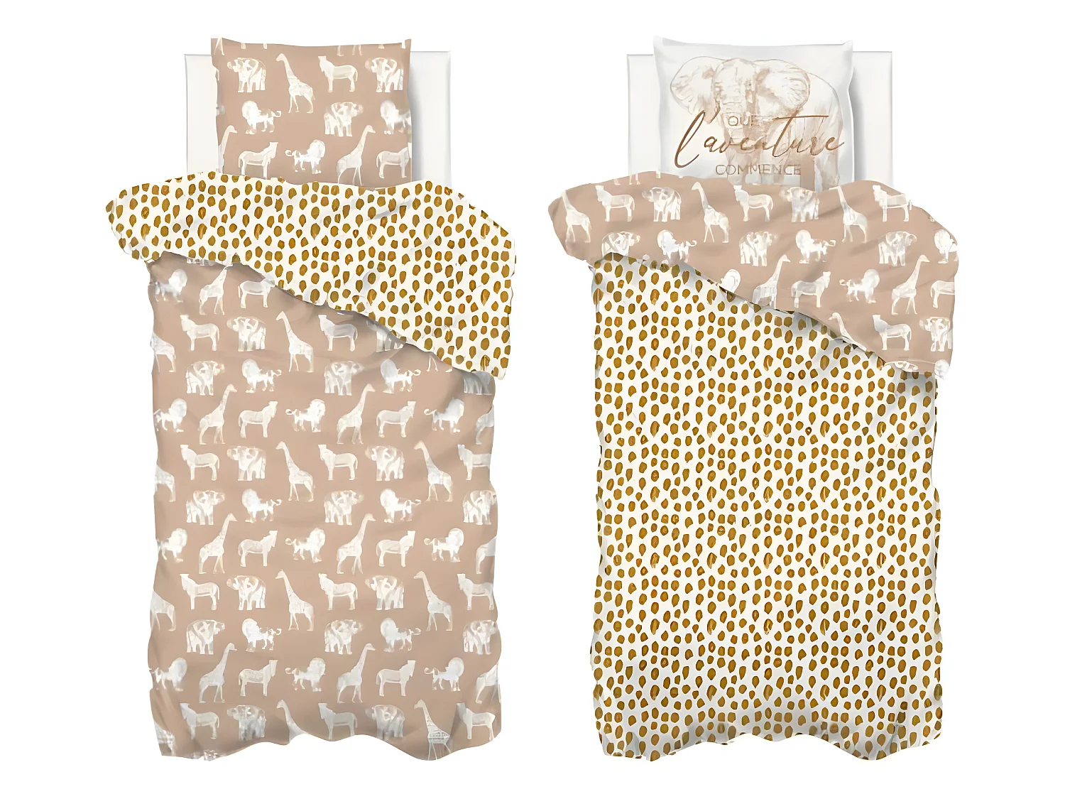 Juego de cama Savana 140x200 cm de Algodón para Niños - Reversible con Motivos de Animales - Marca Atmosphera