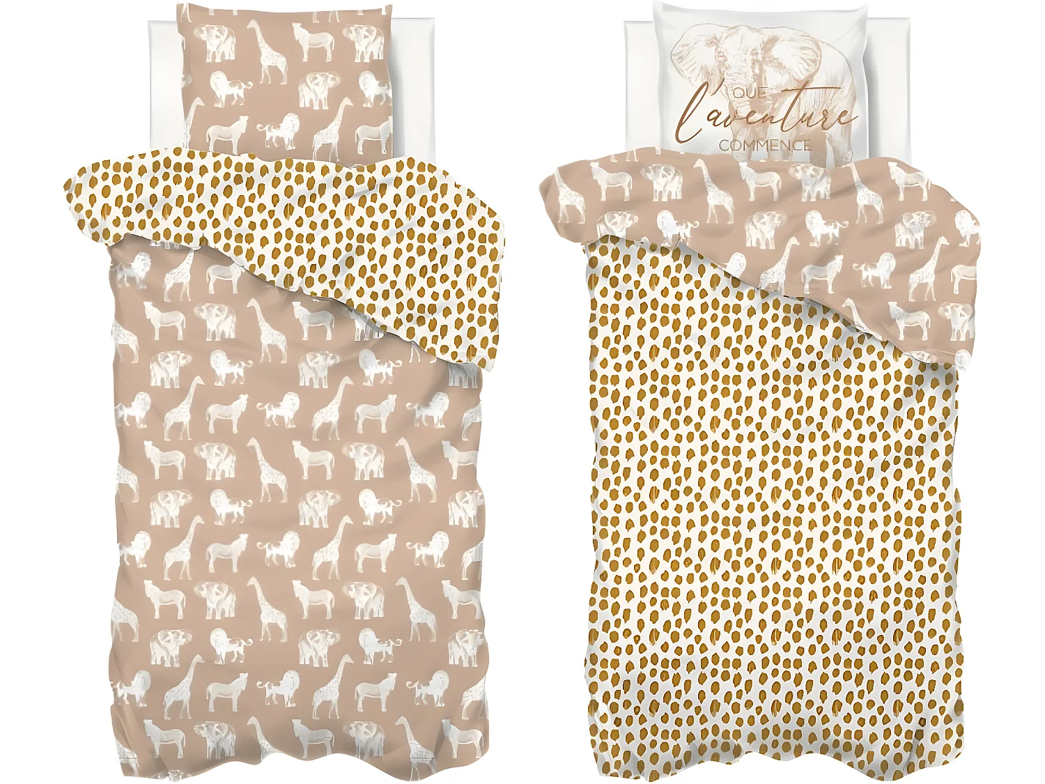 Juego de cama Savana 140x200 cm de Algodón para Niños - Reversible con Motivos de Animales - Marca Atmosphera