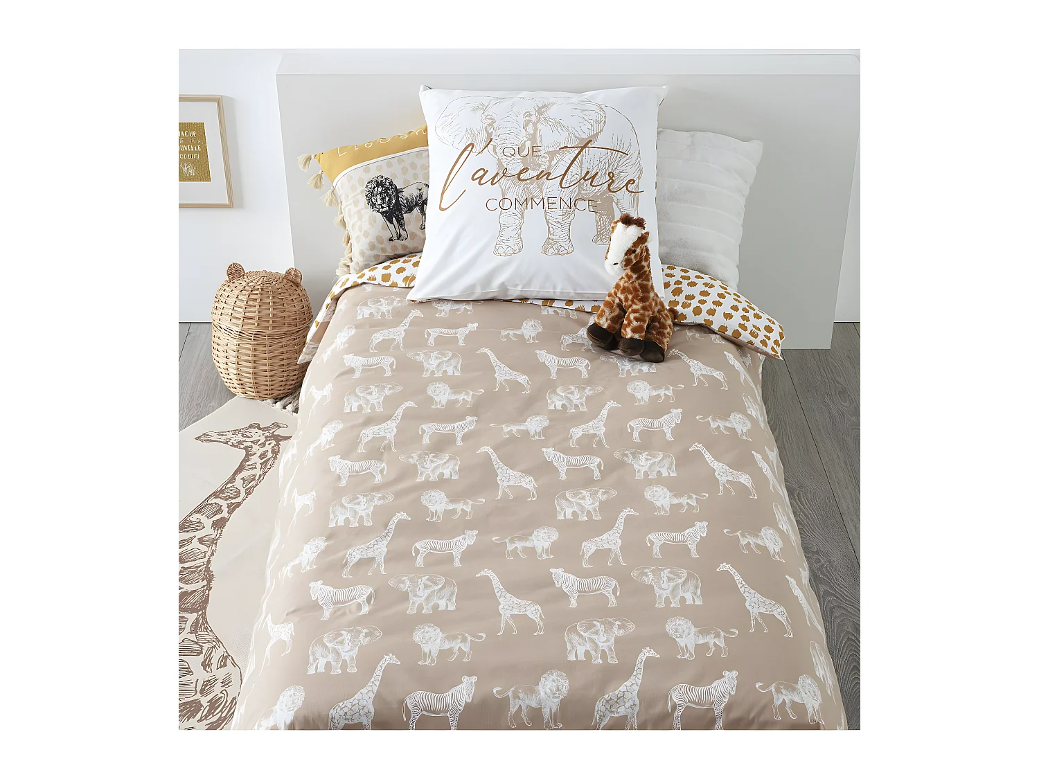 Juego de cama Savana 140x200 cm de Algodón para Niños - Reversible con Motivos de Animales - Marca Atmosphera