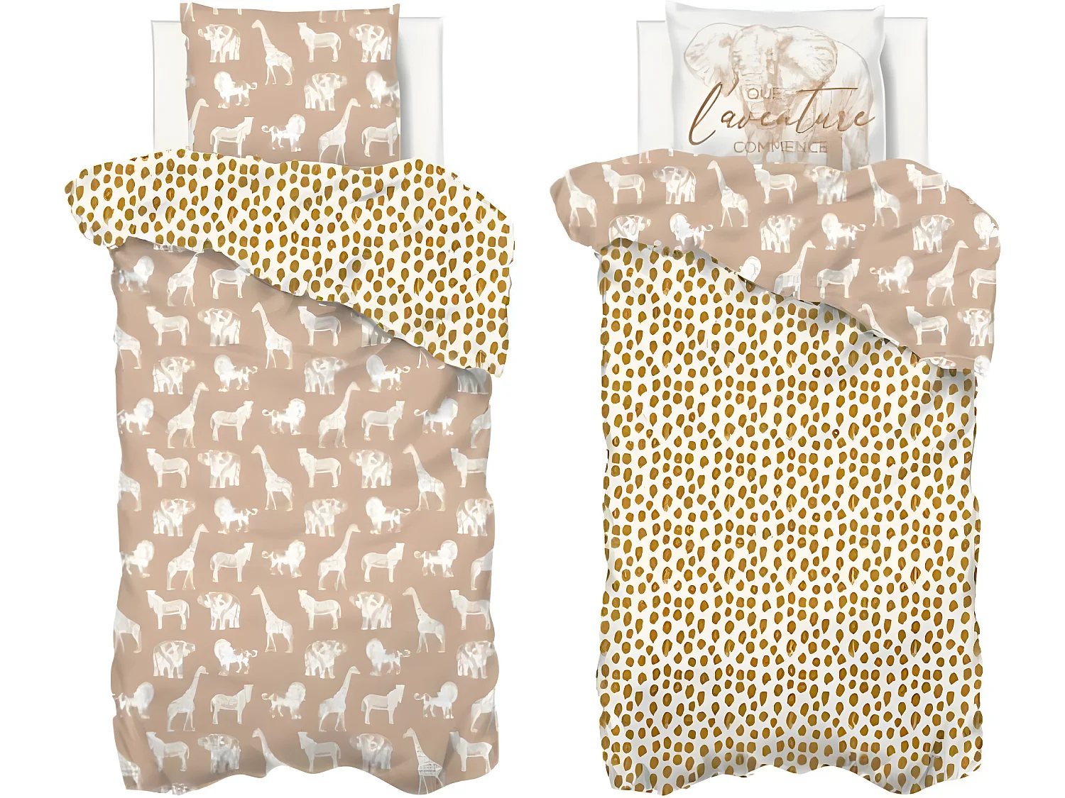 Juego de cama Savana 140x200 cm de Algodón para Niños - Reversible con Motivos de Animales - Marca Atmosphera