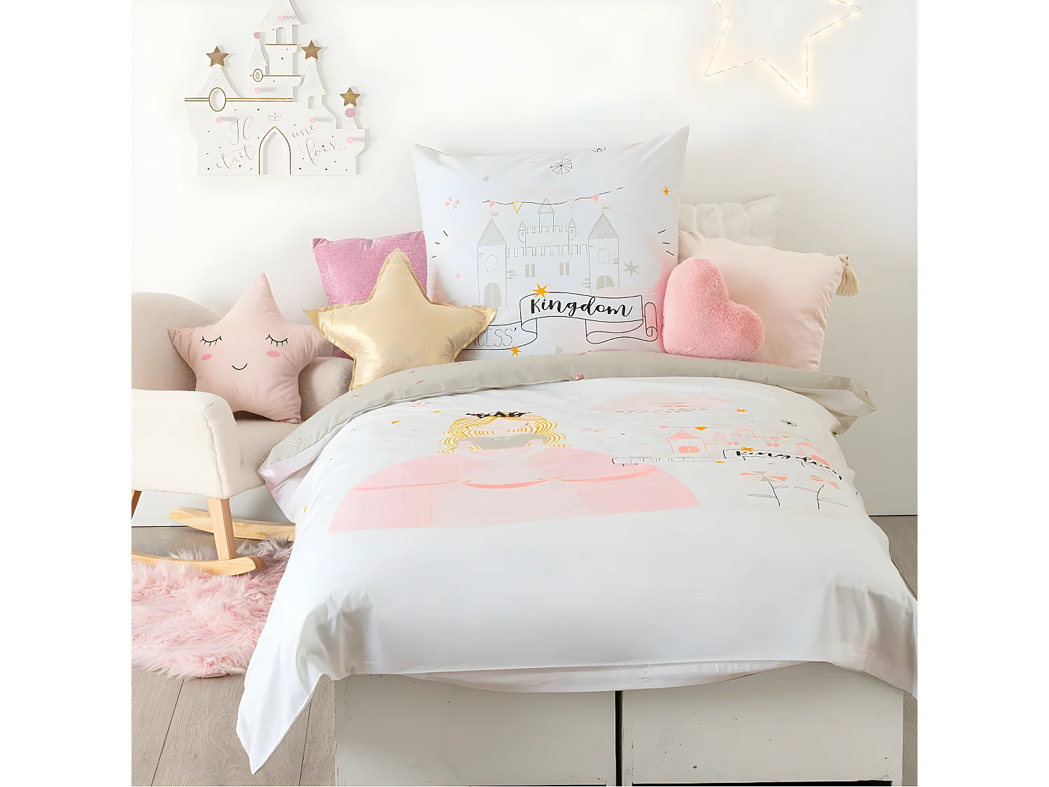 Parure de lit Princesse 140 x 200 cm Housse de couette en Coton avec sa taie